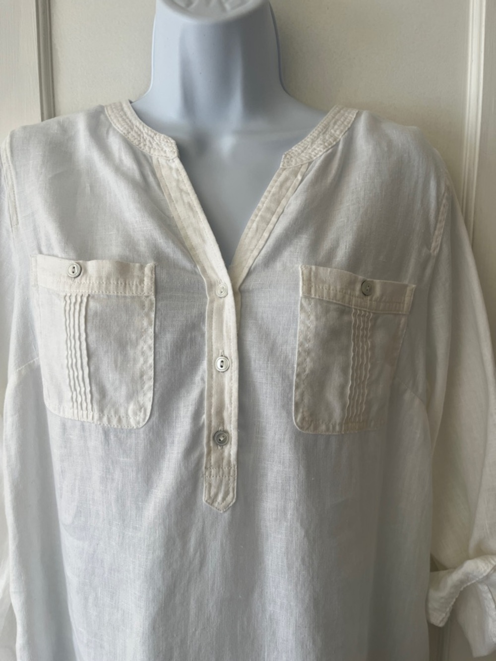 Talbots Linen Button-Front Lightweight Tunic Top White Women's Medium Beachy - Picture 3 of 14